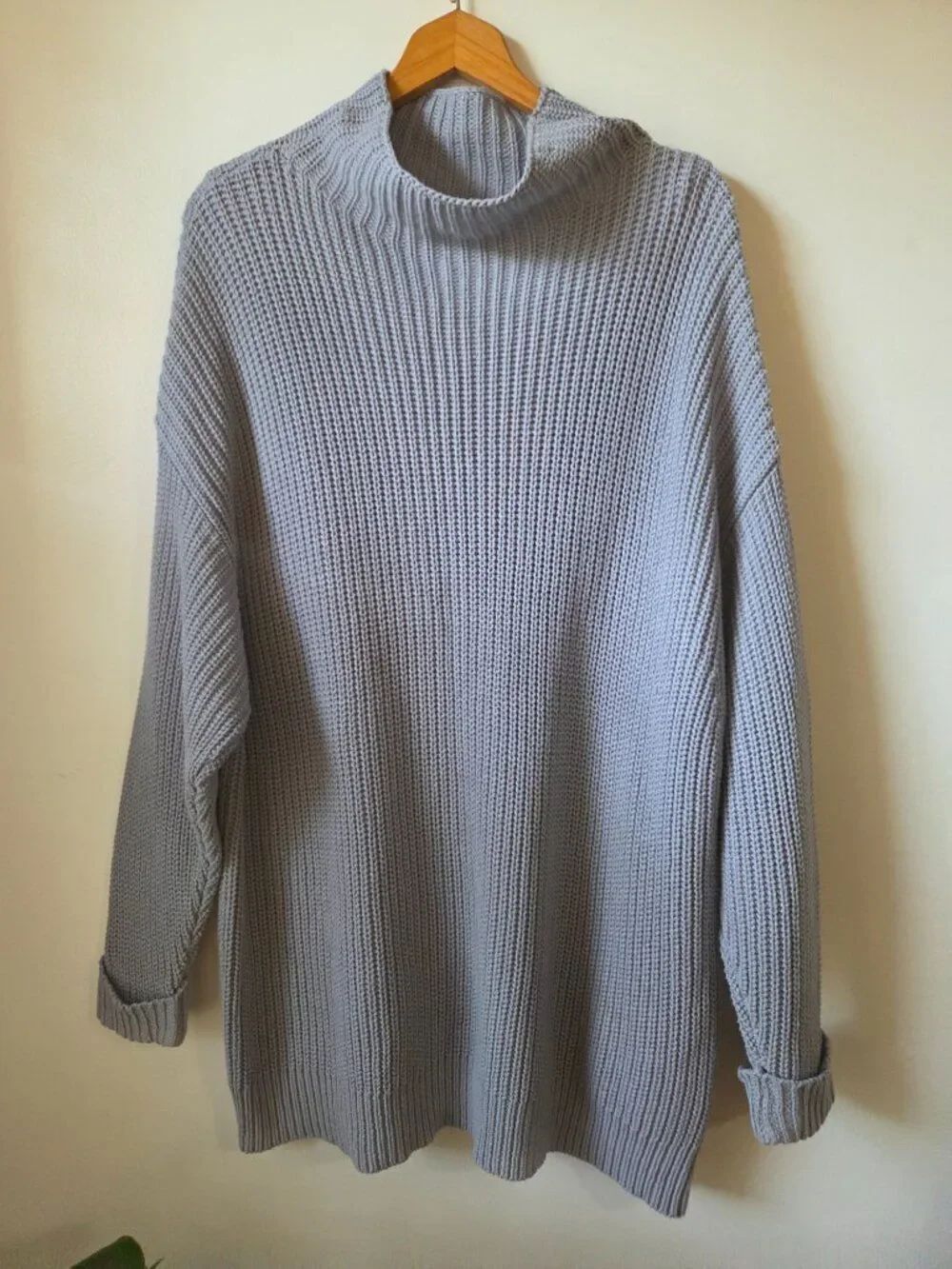 EUC AMERICAN EAGLE OVERSIZED FIT GREY/BLUE MOCK NECK SWEATER COTTON BLEND L/XL